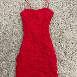 Thatssofetch Red Ruched Bodycon Dress